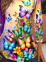 Damen Schmetterling Langarm T-Shirts T-Shirt Rundhals Print Lässig Frühling/Herbst T-Shirt mit Grafik Oberteile