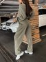 Damen Unifarben Nahtverarbeitung Zweiteiliges Set Täglich Langarm Lässig Frühling/Herbst Bluse mit Hose Matching Set