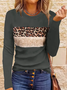 Damen Leopard Langarm T-Shirts T-Shirt Rundhals Print Lässig Frühling/Herbst T-Shirt mit Grafik Oberteile