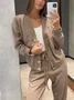 Damen Unifarben Nahtverarbeitung Zweiteiliges Set Täglich Langarm Lässig Frühling/Herbst Bluse mit Hose Matching Set