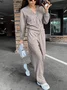 Damen Unifarben Nahtverarbeitung Zweiteiliges Set Täglich Langarm Lässig Frühling/Herbst Bluse mit Hose Matching Set