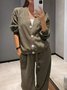 Damen Unifarben Nahtverarbeitung Zweiteiliges Set Täglich Langarm Lässig Frühling/Herbst Bluse mit Hose Matching Set