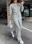 Damen Unifarben Nahtverarbeitung Zweiteiliges Set Täglich Langarm Lässig Frühling/Herbst Bluse mit Hose Matching Set
