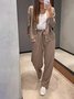 Damen Unifarben Nahtverarbeitung Zweiteiliges Set Täglich Langarm Lässig Frühling/Herbst Bluse mit Hose Matching Set