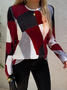 Damen Geometrisch Langarm T-Shirts T-Shirt Rundhals Print Lässig Frühling/Herbst T-Shirt mit Grafik Oberteile