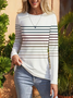 Damen Gestreift Langarm T-Shirts T-Shirt Rundhals Print Lässig Frühling/Herbst T-Shirt mit Grafik Oberteile