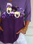 Damen Geblümt Dreiviertelärmel T-Shirts T-Shirt V-Ausschnitt Print Lässig Frühling/Herbst T-Shirt mit Grafik Oberteile