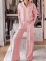 Damen Unifarben Nahtverarbeitung Zweiteiliges Set Täglich Langarm Lässig Frühling/Herbst Bluse mit Hose Matching Set