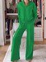 Damen Unifarben Nahtverarbeitung Zweiteiliges Set Täglich Langarm Lässig Frühling/Herbst Bluse mit Hose Matching Set