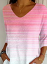 Damen abstrakte Streifen Dreiviertelärmel T-Shirts T-Shirt V-Ausschnitt Print Lässig Frühling/Herbst T-Shirt mit Grafik Oberteile