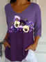 Damen Geblümt Dreiviertelärmel T-Shirts T-Shirt V-Ausschnitt Print Lässig Frühling/Herbst T-Shirt mit Grafik Oberteile