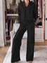 Damen Unifarben Nahtverarbeitung Zweiteiliges Set Täglich Langarm Lässig Frühling/Herbst Bluse mit Hose Matching Set