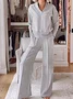 Damen Unifarben Nahtverarbeitung Zweiteiliges Set Täglich Langarm Lässig Frühling/Herbst Bluse mit Hose Matching Set