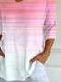 Damen abstrakte Streifen Dreiviertelärmel T-Shirts T-Shirt V-Ausschnitt Print Lässig Frühling/Herbst T-Shirt mit Grafik Oberteile