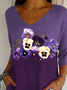 Damen Geblümt Dreiviertelärmel T-Shirts T-Shirt V-Ausschnitt Print Lässig Frühling/Herbst T-Shirt mit Grafik Oberteile