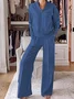 Damen Unifarben Nahtverarbeitung Zweiteiliges Set Täglich Langarm Lässig Frühling/Herbst Bluse mit Hose Matching Set