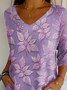 Damen Geblümt Dreiviertelärmel T-Shirts T-Shirt V-Ausschnitt Print Lässig Frühling/Herbst T-Shirt mit Grafik Oberteile