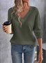 Damen Unifarben Langarm T-Shirts T-Shirt V-Ausschnitt Nahtverarbeitung Retro Frühling/Herbst Oberteile