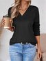 Damen Unifarben Langarm T-Shirts T-Shirt V-Ausschnitt Nahtverarbeitung Retro Frühling/Herbst Oberteile