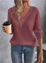 Damen Unifarben Langarm T-Shirts T-Shirt V-Ausschnitt Nahtverarbeitung Retro Frühling/Herbst Oberteile