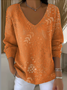 Damen Geblümt Frühling/Herbst Lässig Langarm V-Ausschnitt Baumwolle Pullover