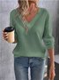 Damen Unifarben Langarm T-Shirts T-Shirt V-Ausschnitt Nahtverarbeitung Retro Frühling/Herbst Oberteile