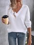 Damen Unifarben Langarm T-Shirts T-Shirt V-Ausschnitt Nahtverarbeitung Retro Frühling/Herbst Oberteile