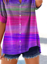 Damen abstrakte Streifen Kurzarm Bluse Sommer Print V-Ausschnitt Täglich Lässig Oberteile