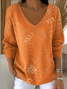 Damen Geblümt Frühling/Herbst Lässig Langarm V-Ausschnitt Baumwolle Pullover