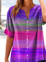 Damen abstrakte Streifen Kurzarm Bluse Sommer Print V-Ausschnitt Täglich Lässig Oberteile