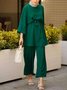 Damen Unifarben Nahtverarbeitung Zweiteiliges Set Täglich Langarm Lässig Frühling/Herbst Bluse mit Hose Matching Set