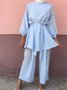 Damen Unifarben Nahtverarbeitung Zweiteiliges Set Täglich Langarm Lässig Frühling/Herbst Bluse mit Hose Matching Set