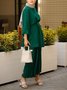 Damen Unifarben Nahtverarbeitung Zweiteiliges Set Täglich Langarm Lässig Frühling/Herbst Bluse mit Hose Matching Set