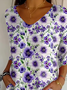 Damen Geblümt Dreiviertelärmel T-Shirts T-Shirt V-Ausschnitt Print Lässig Frühling/Herbst T-Shirt mit Grafik Oberteile