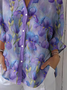 Damen Geblümt Dreiviertelärmel Bluse Frühling/Herbst Print Hemdkragen Täglich Lässig Oberteile
