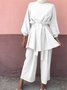 Damen Unifarben Nahtverarbeitung Zweiteiliges Set Täglich Langarm Lässig Frühling/Herbst Bluse mit Hose Matching Set