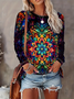 Damen Abstrakt Langarm T-Shirts T-Shirt Rundhals Print Lässig Frühling/Herbst T-Shirt mit Grafik Oberteile