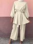 Damen Unifarben Nahtverarbeitung Zweiteiliges Set Täglich Langarm Lässig Frühling/Herbst Bluse mit Hose Matching Set