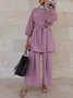 Damen Unifarben Nahtverarbeitung Zweiteiliges Set Täglich Langarm Lässig Frühling/Herbst Bluse mit Hose Matching Set