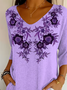 Damen Geblümt Dreiviertelärmel T-Shirts T-Shirt V-Ausschnitt Print Lässig Frühling/Herbst T-Shirt mit Grafik Oberteile