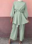 Damen Unifarben Nahtverarbeitung Zweiteiliges Set Täglich Langarm Lässig Frühling/Herbst Bluse mit Hose Matching Set