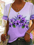 Damen Geblümt Kurzarm T-Shirts T-Shirt V-Ausschnitt Print Lässig Sommer T-Shirt mit Grafik Oberteile
