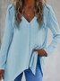 Damen Unifarben Langarm T-Shirts T-Shirt V-Ausschnitt Nahtverarbeitung Retro Frühling/Herbst Oberteile