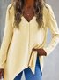 Damen Unifarben Langarm T-Shirts T-Shirt V-Ausschnitt Nahtverarbeitung Retro Frühling/Herbst Oberteile