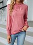 Damen Unifarben Langarm T-Shirts T-Shirt Rundhals Gerafft Retro Frühling/Herbst Oberteile