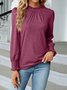 Damen Unifarben Langarm T-Shirts T-Shirt Rundhals Gerafft Retro Frühling/Herbst Oberteile
