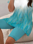 Damen Abstrakt Print Zweiteiliges Set Täglich Kurzarm Lässig Sommer Bluse mit Hose Matching Set