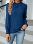 Damen Unifarben Langarm T-Shirts T-Shirt Rundhals Gerafft Retro Frühling/Herbst Oberteile