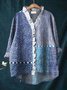 Damen Geometrisch Langarm Bluse Frühling/Herbst Print Lotus Blattkragen Täglich Retro Oberteile