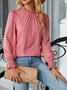 Damen Unifarben Langarm T-Shirts T-Shirt Rundhals Gerafft Retro Frühling/Herbst Oberteile